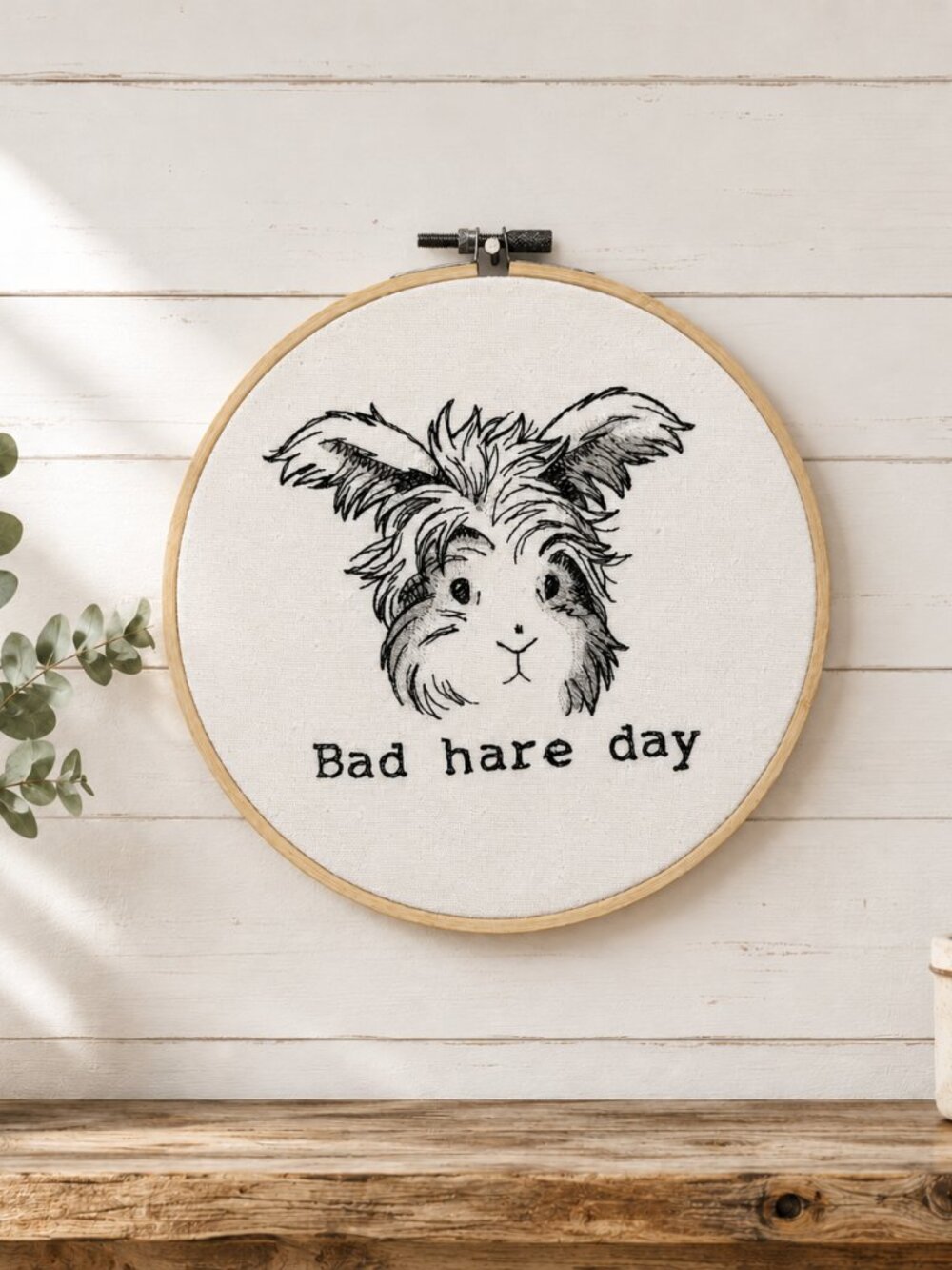 Bad Hare Day Bunny Embroidery Hoop Wall Art, 8 Inch Embroidery Decor